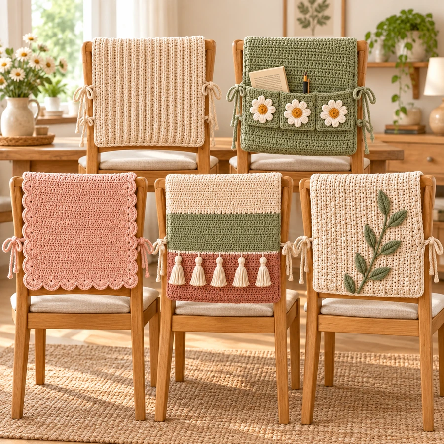 Square product preview of the Crochet Chair Back Cover - 5 Designs digital pattern collection