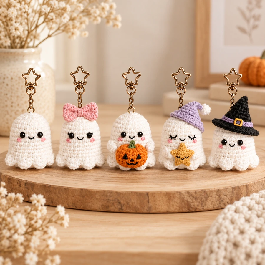 Square product preview of the Crochet Ghost Charm - 5 Designs digital pattern collection