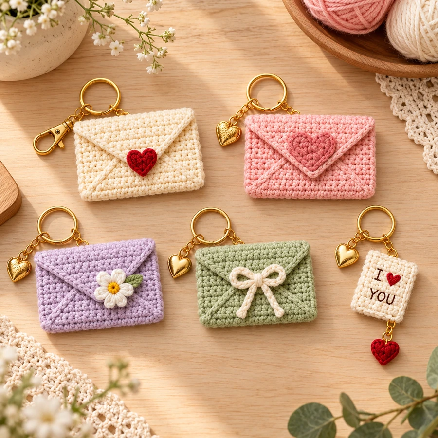 Square product preview of the Crochet Love Letter Keychain - 5 Designs digital pattern collection
