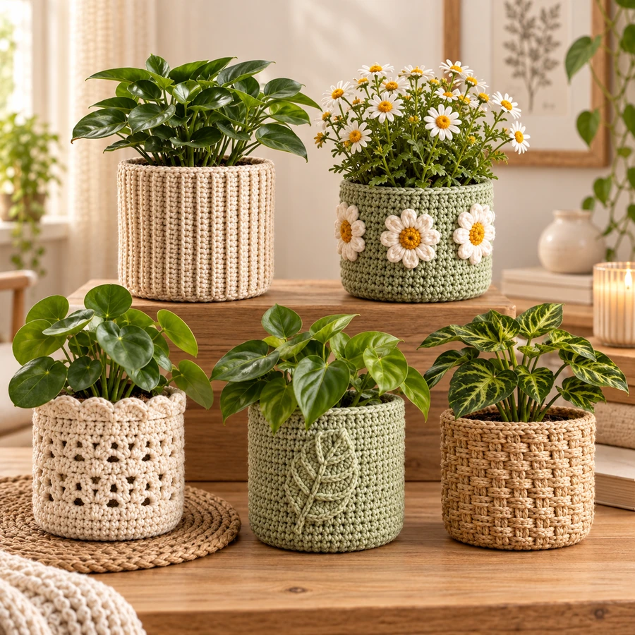 Square product preview of the Crochet Plant Pot Covers - 5 Designs digital pattern collection