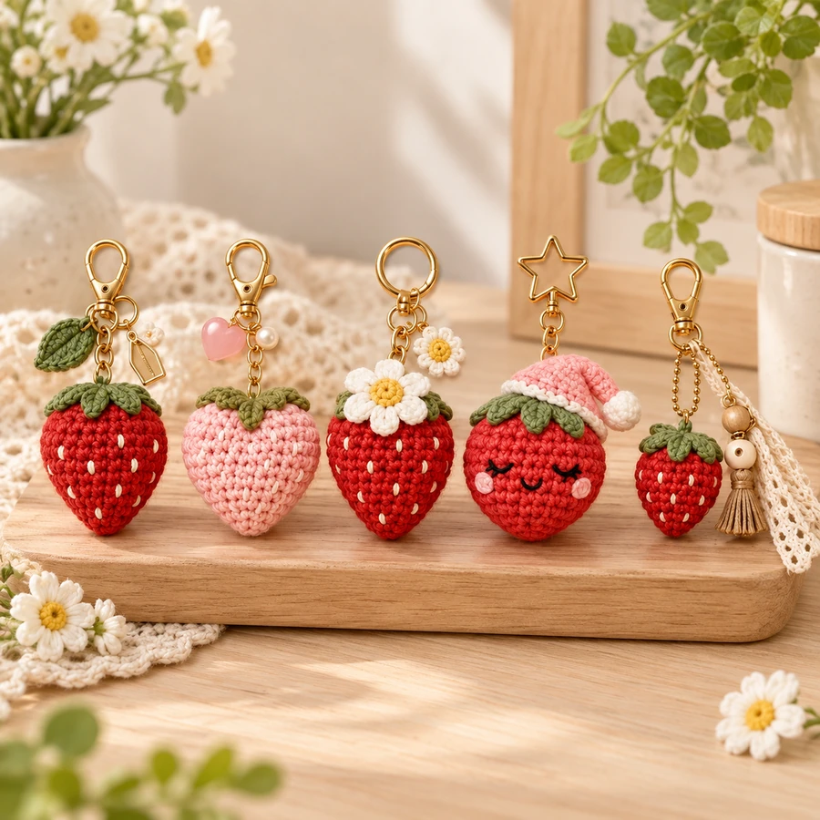 Square product preview of the Crochet Strawberry Charm - 5 Designs digital pattern collection