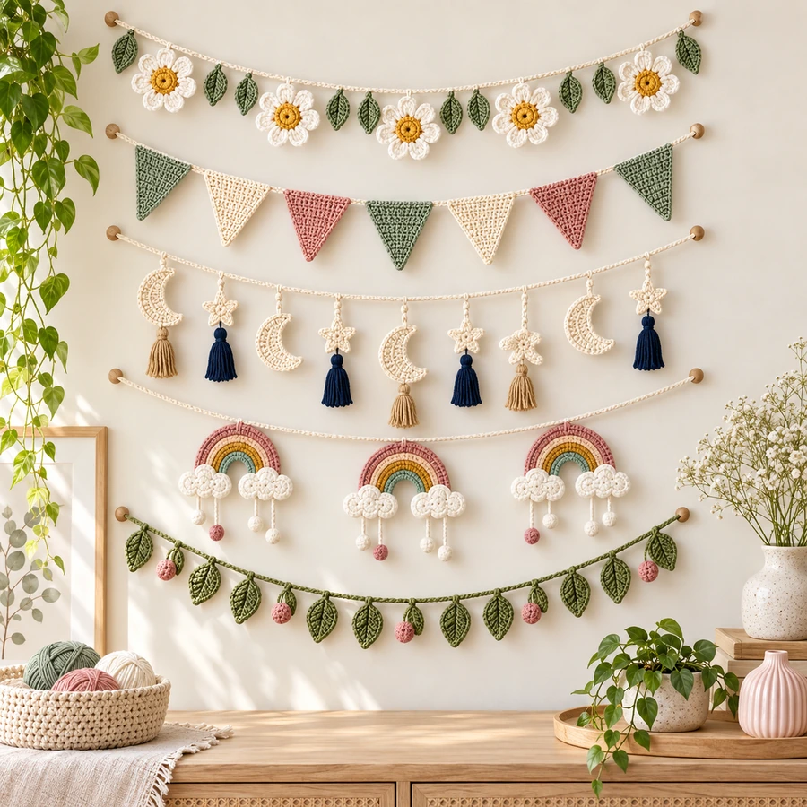 Square product preview of the Crochet Wall Garland - 5 Designs digital pattern collection