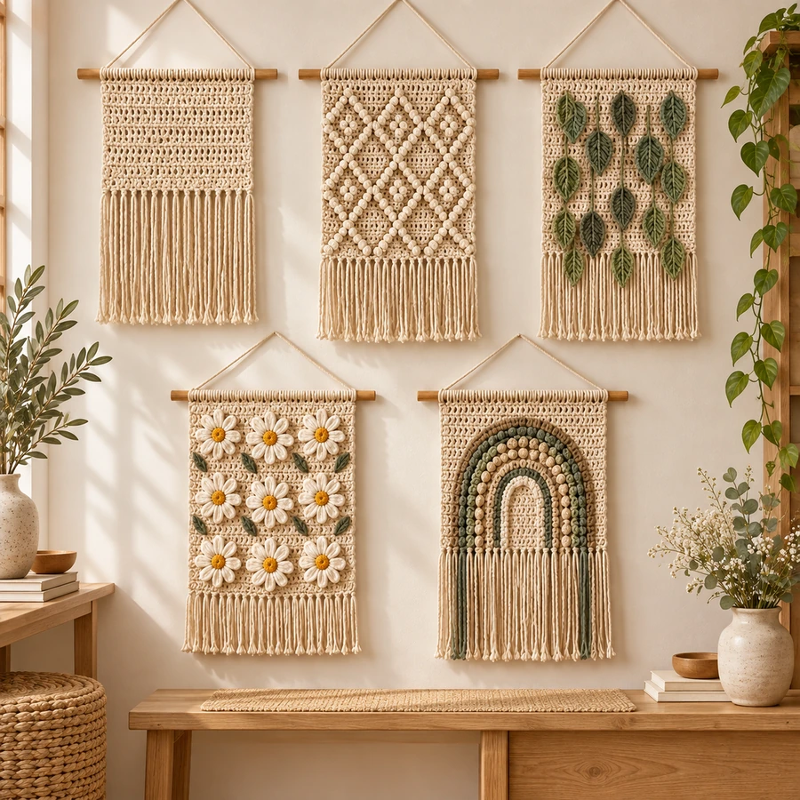 Square product preview of the Crochet Wall Hanging Panels - 5 Designs digital pattern collection