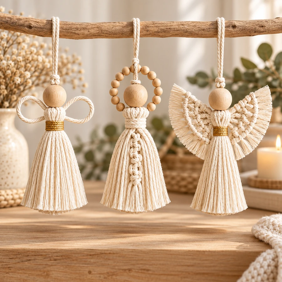 Square product preview of the Macramé Angel Ornament - Trio digital pattern collection