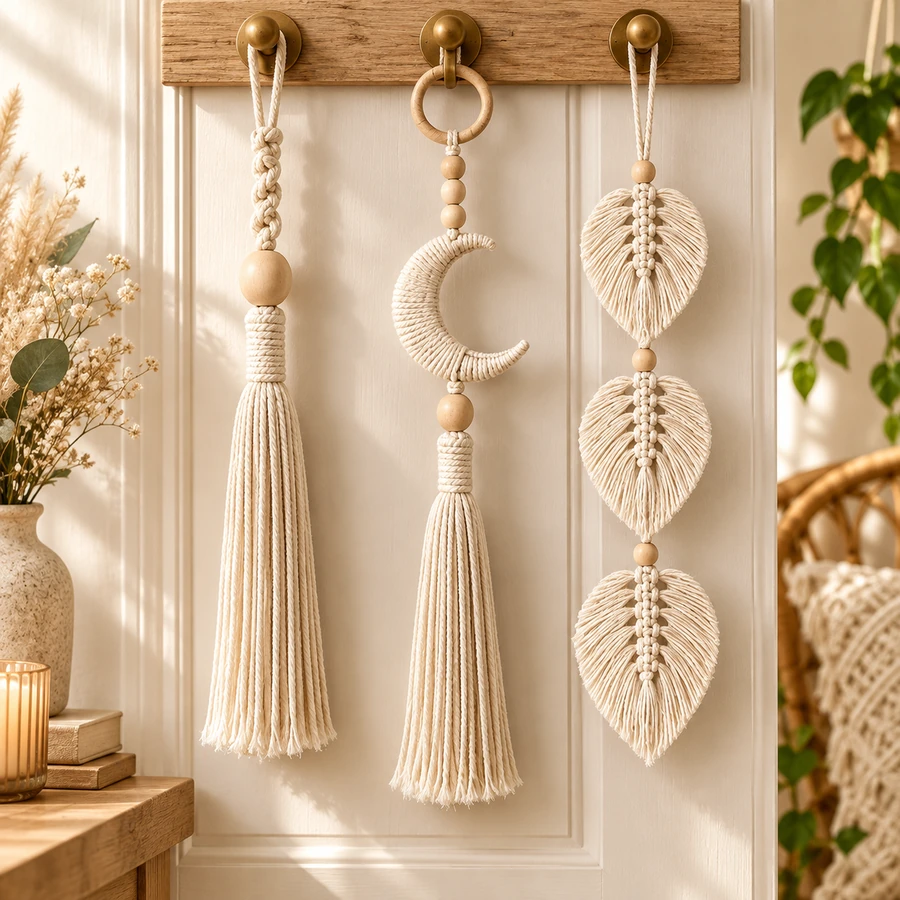 Square product preview of the Macramé Boho Door Hanging Charm - Trio digital pattern collection