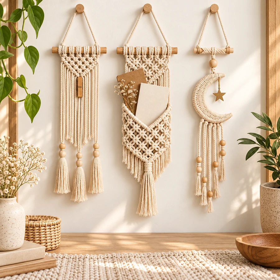 Square product preview of the Macramé Book Nook Hanging Decor - Trio digital pattern collection