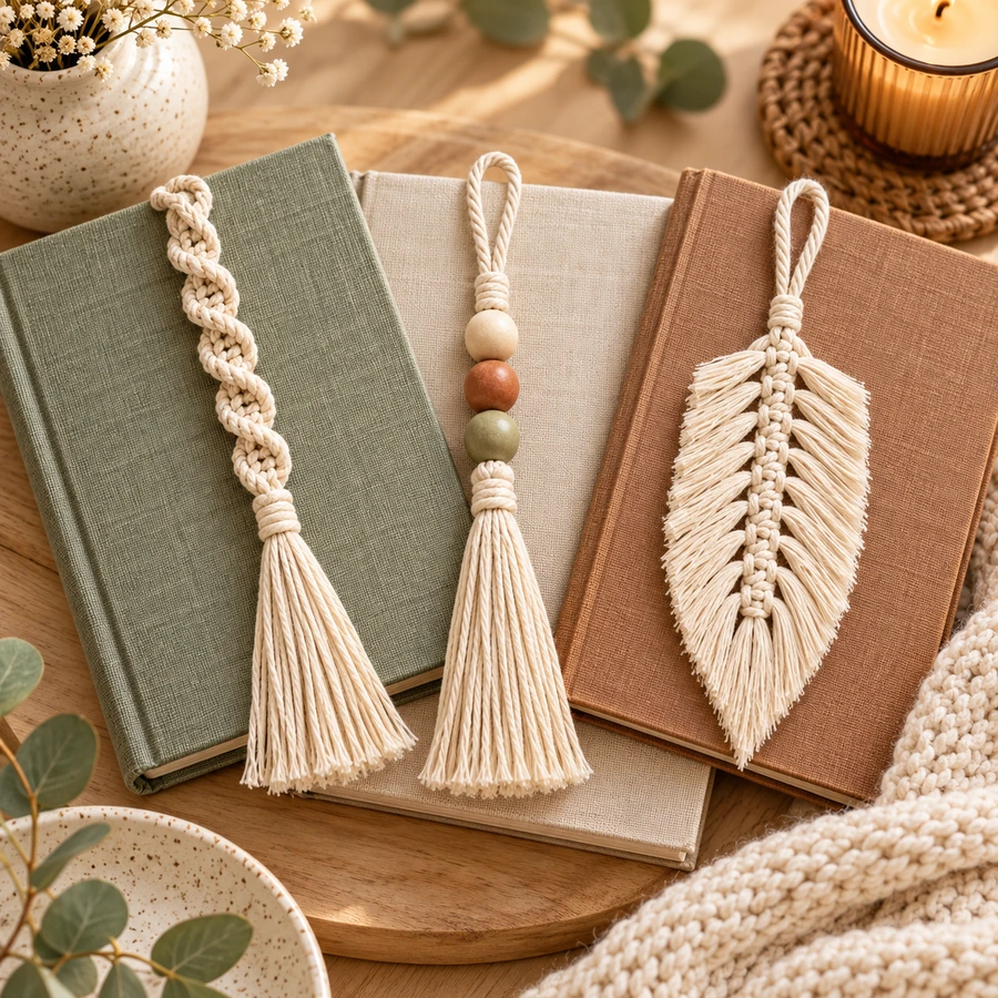 Square product preview of the Macramé Bookmark Tassel - Trio digital pattern collection
