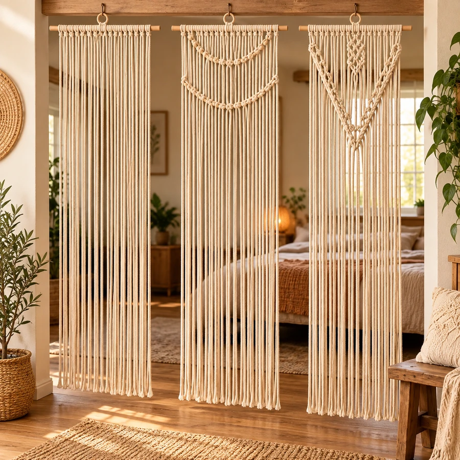 Square product preview of the Macramé Curtain Room Divider - Trio digital pattern collection