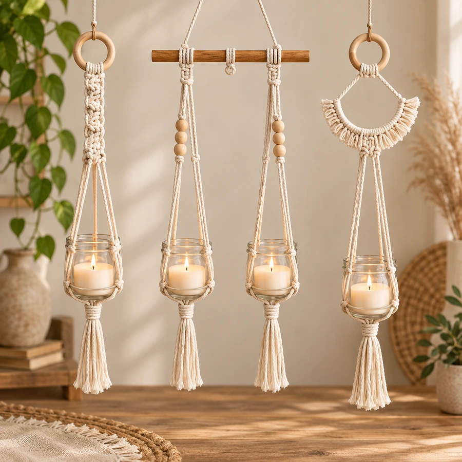 Square product preview of the Macramé Hanging Candle Holder - Trio digital pattern collection