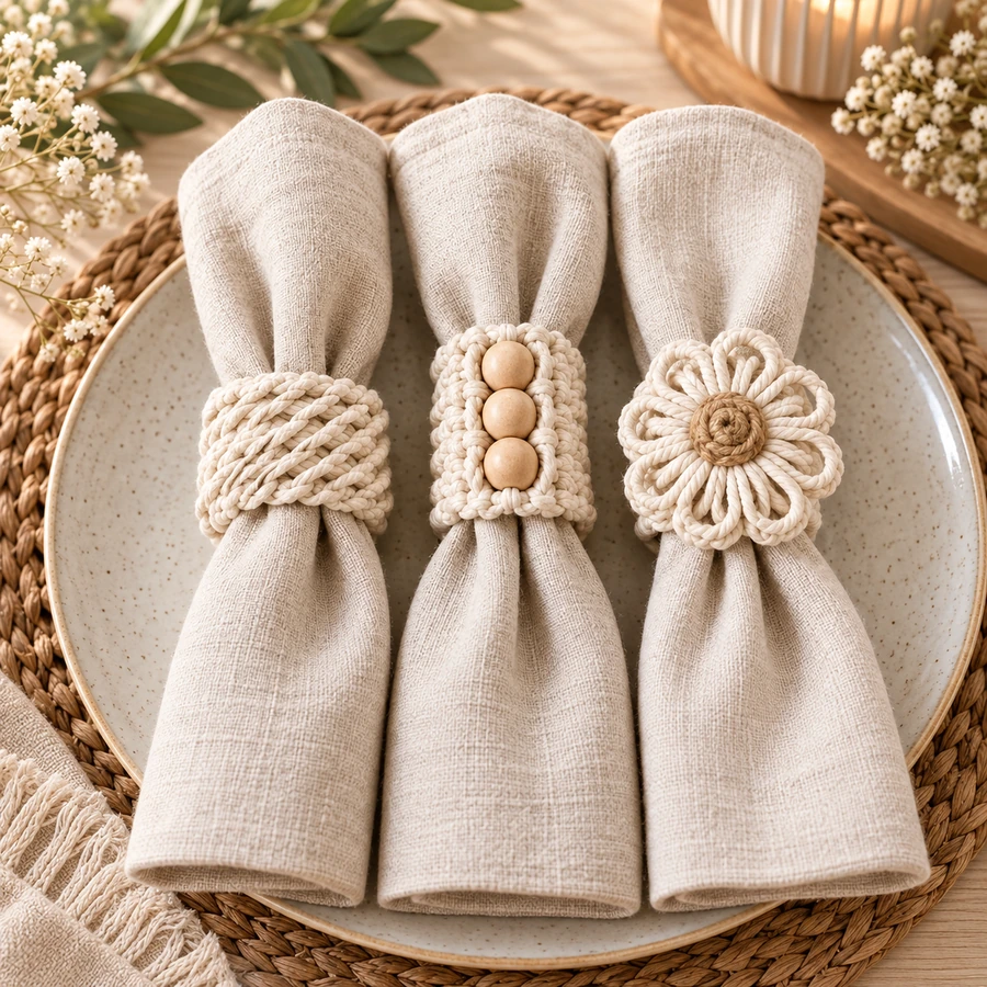 Square product preview of the Macramé Napkin Ring Set - Trio digital pattern collection