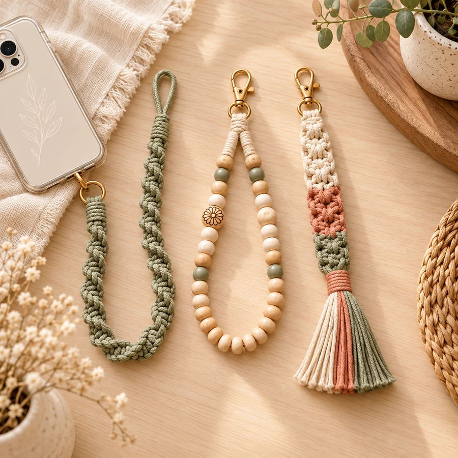 Square product preview of the Macramé Phone Strap - Trio digital pattern collection