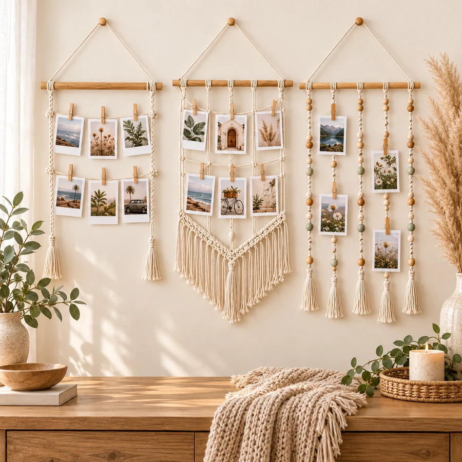 Square product preview of the Macramé Photo Display Hanger - Trio digital pattern collection