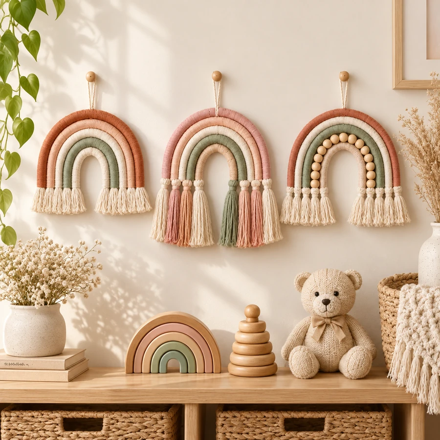 Square product preview of the Macramé Rainbow Nursery Wall Hanging - Trio digital pattern collection