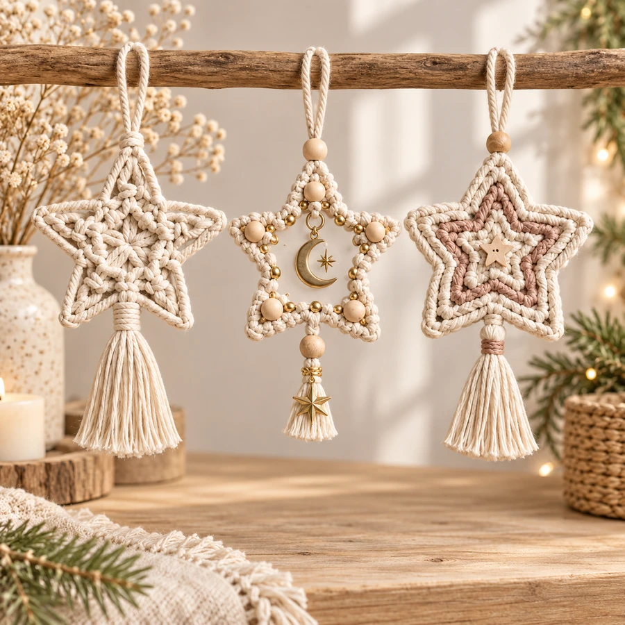Square product preview of the Macramé Star Ornament - Trio digital pattern collection