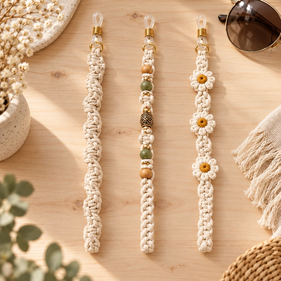 Square product preview of the Macramé Sunglasses Strap - Trio digital pattern collection