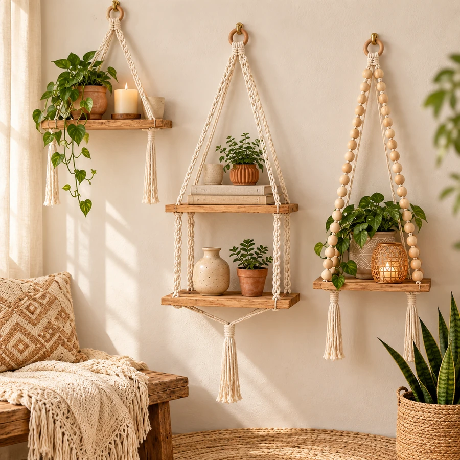 Square product preview of the Macramé Wall Shelf - Trio digital pattern collection
