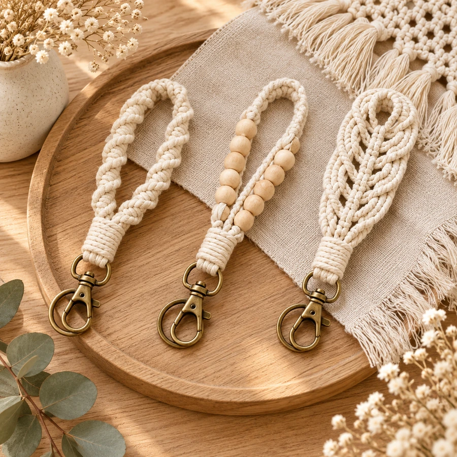 Square product preview of the Macramé Wristlet Keychain - Trio digital pattern collection