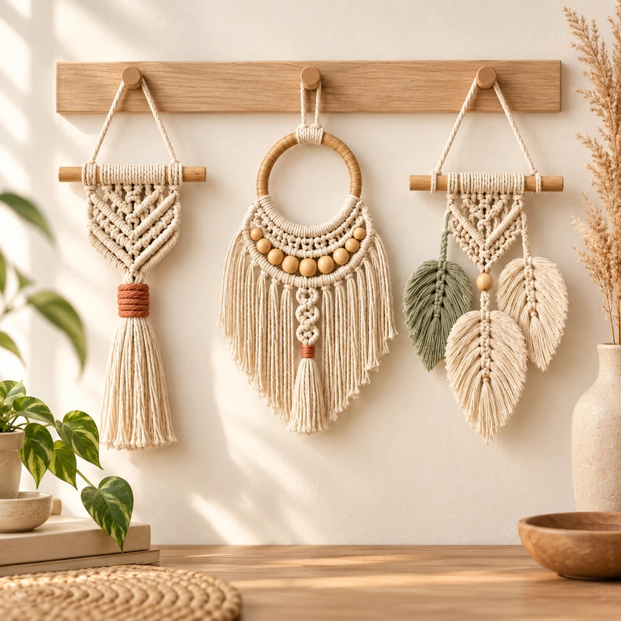 Square product preview of the Mini Macramé Wall Charm - Trio digital pattern collection
